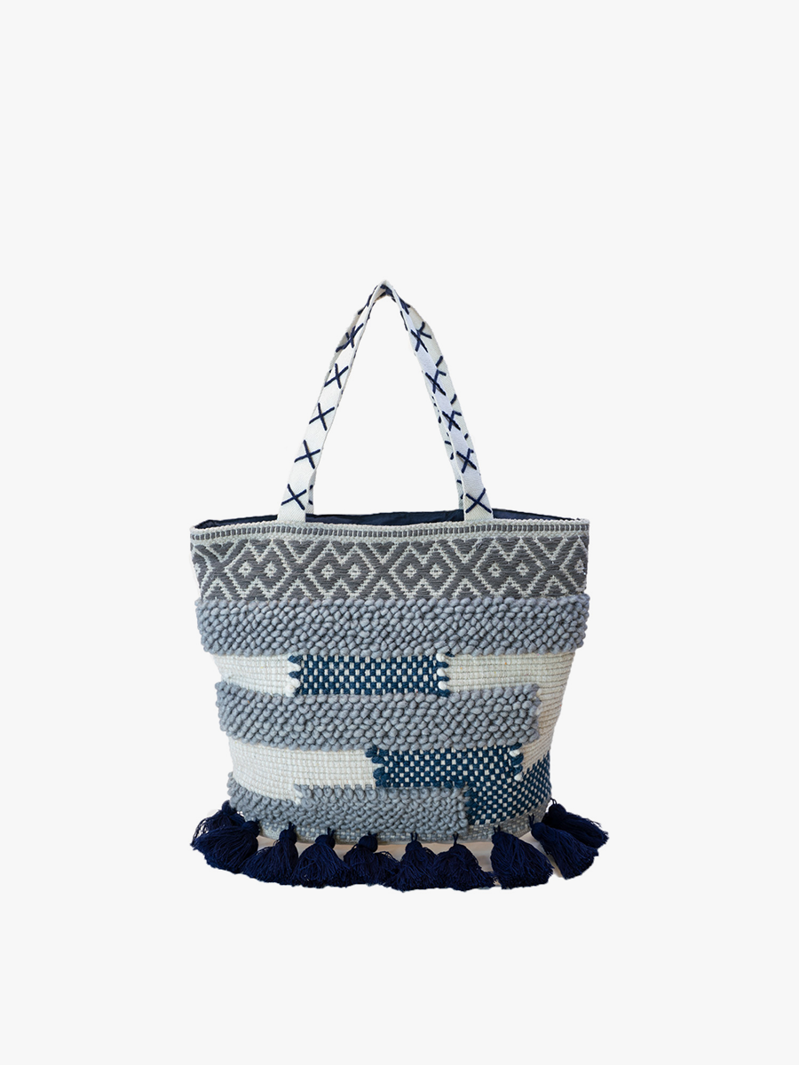 Genevieve Striped Cotton Tote w/ Tassels | M2149