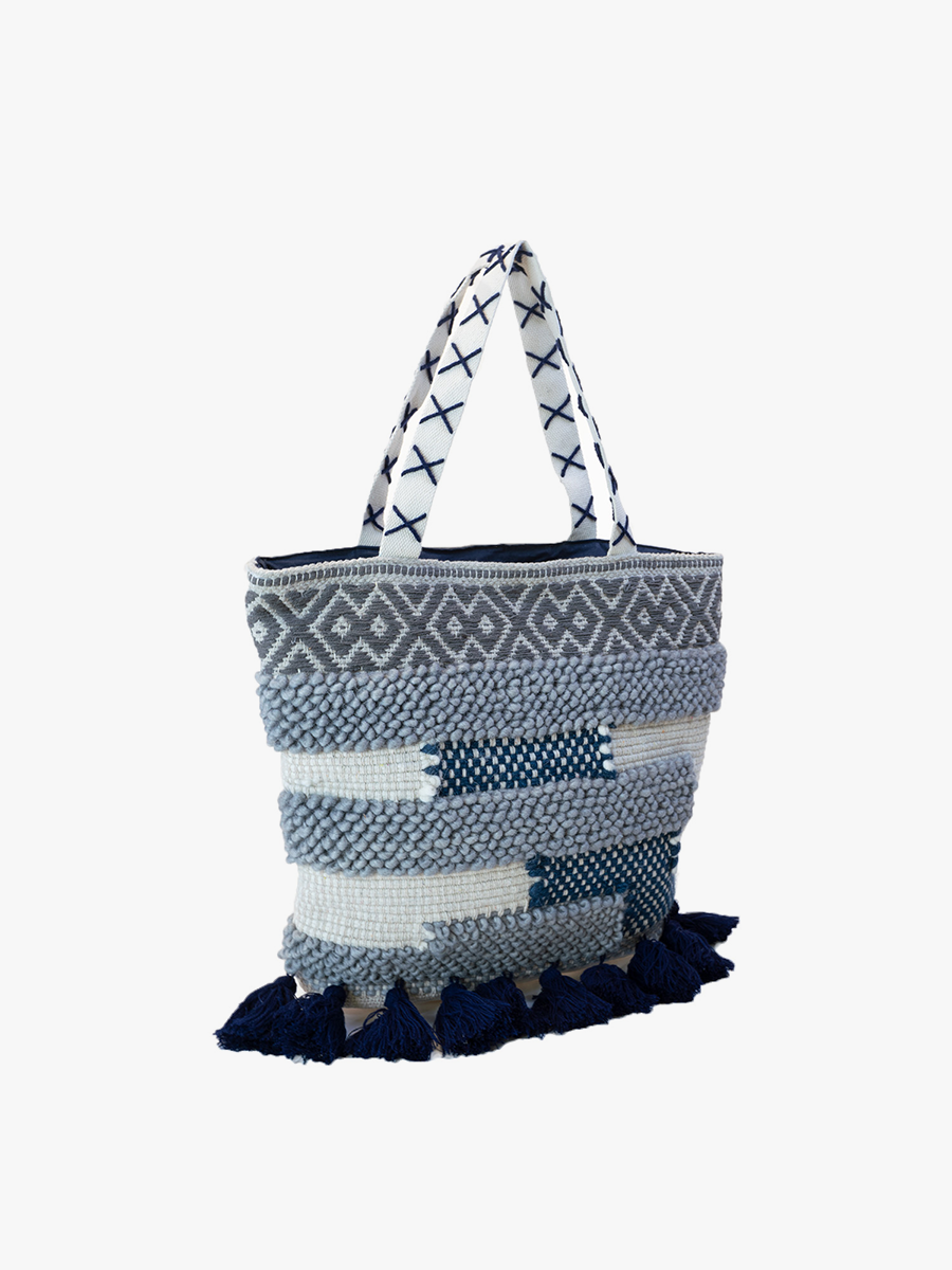 Genevieve Striped Cotton Tote w/ Tassels | M2149