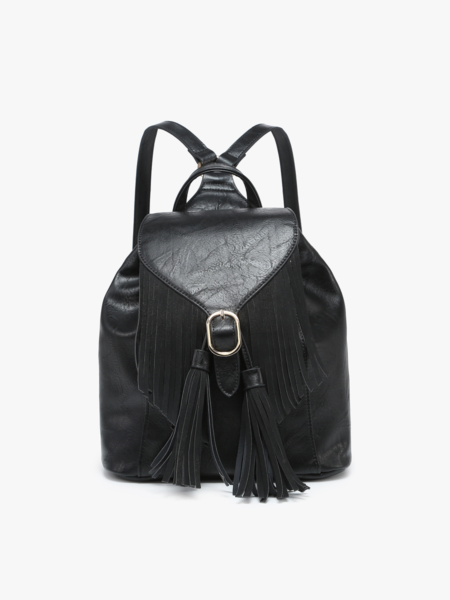 Jewel Fringe Bucket Backpack – Distressed Vegan Bag | BP2349