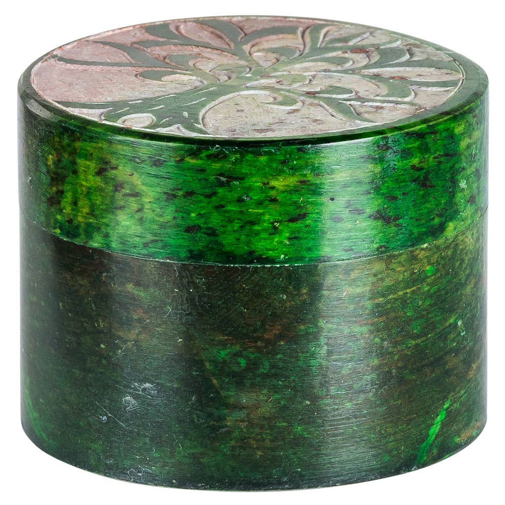 TREE OF LIFE 2" ROUND SOAPSTONE BOX
