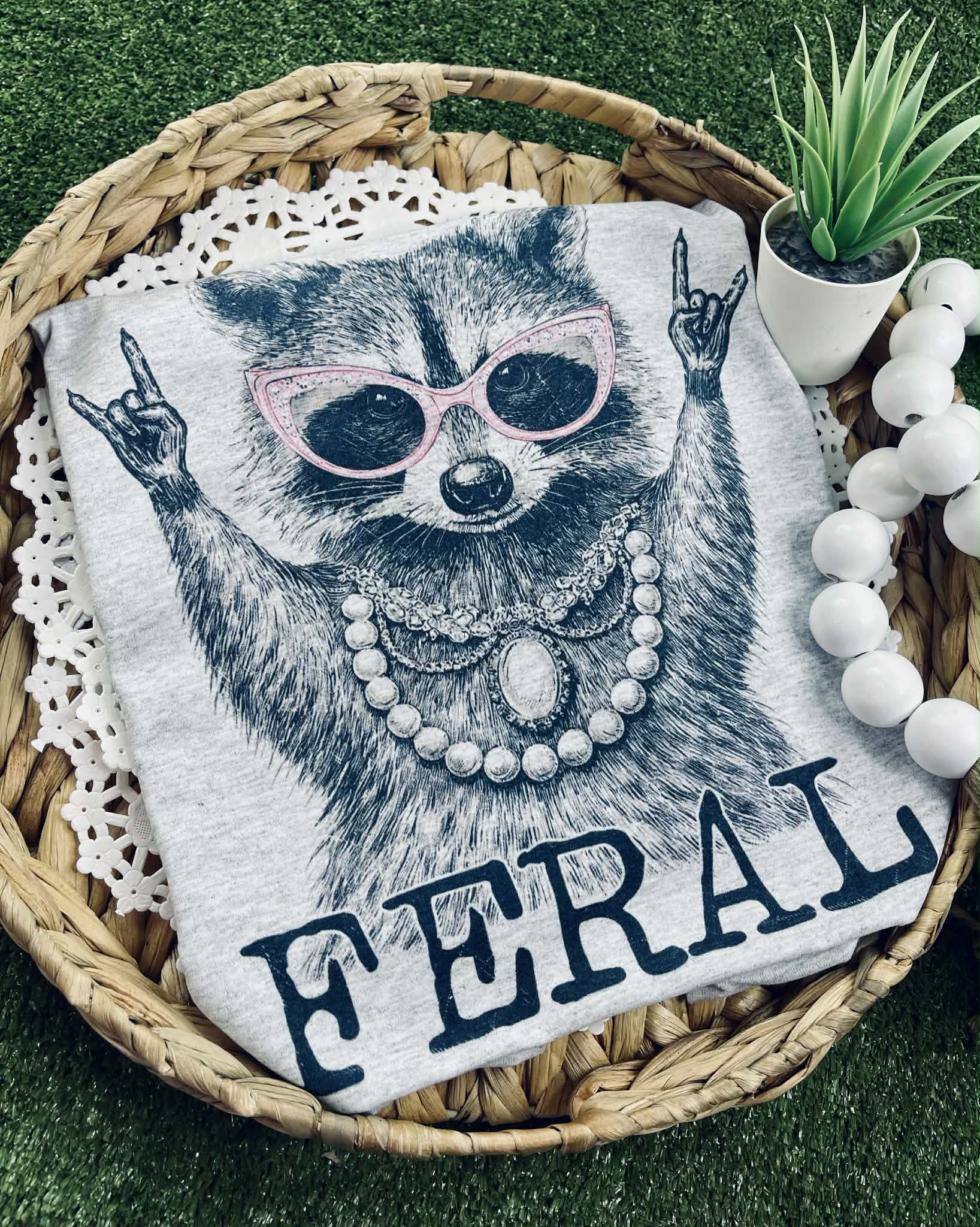 T-shirt Feral Racoon with pearls and glasses