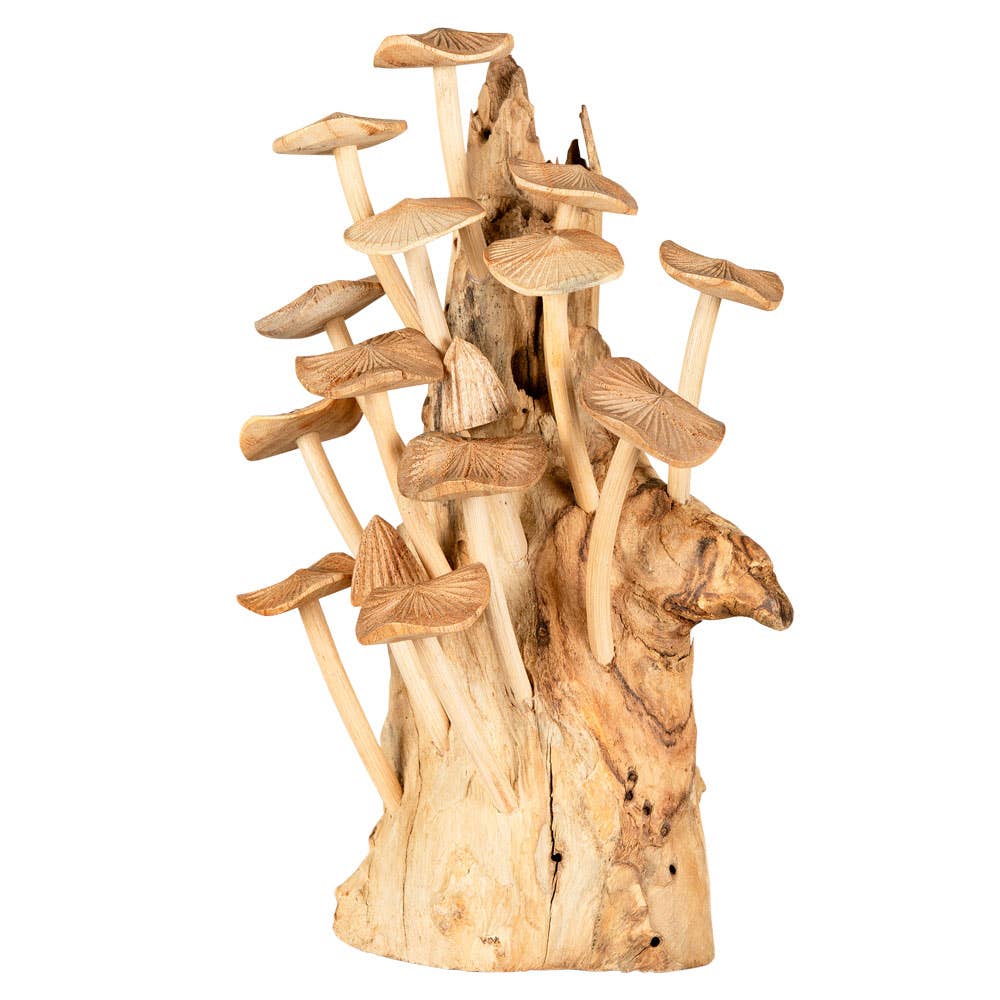 TALL CARVED MUSHROOMS ON WOOD