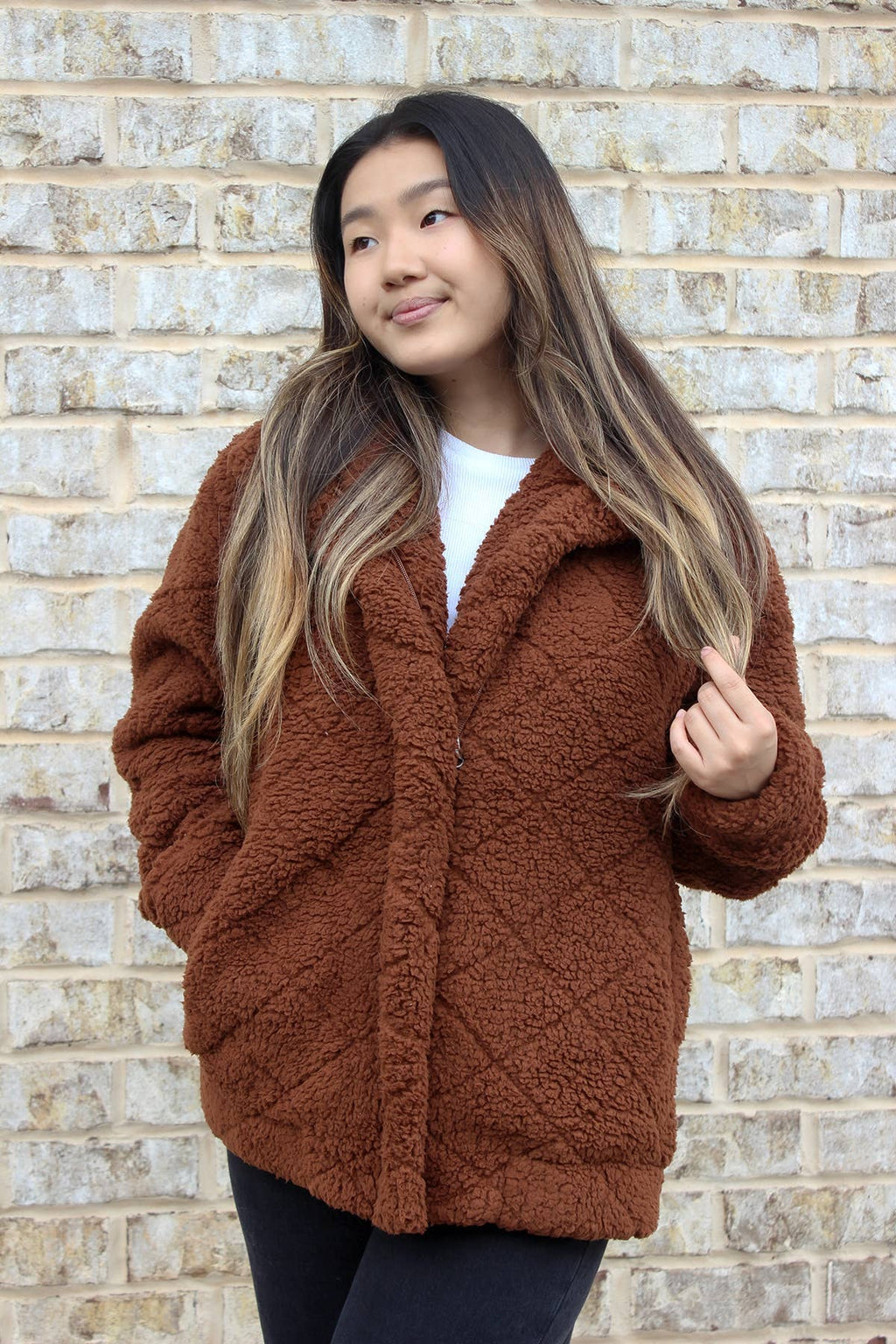 Candie Diamond Sherpa Jacket – Full Zip Coat | JKT2387