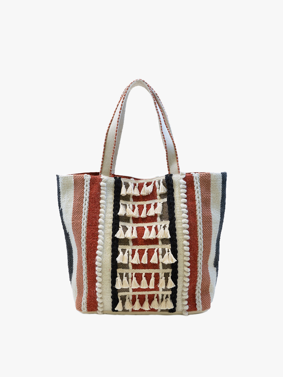 Cassie Striped Cotton Tote w/ Tassels | M2157