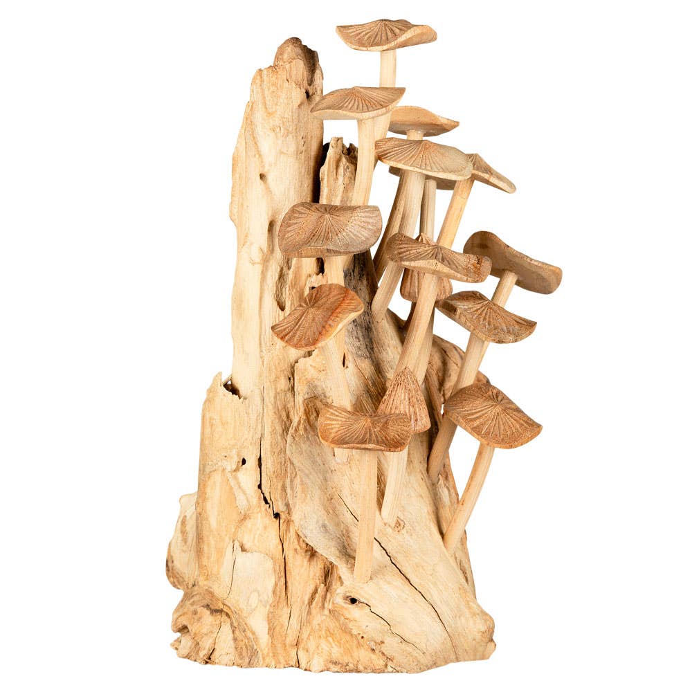 TALL CARVED MUSHROOMS ON WOOD