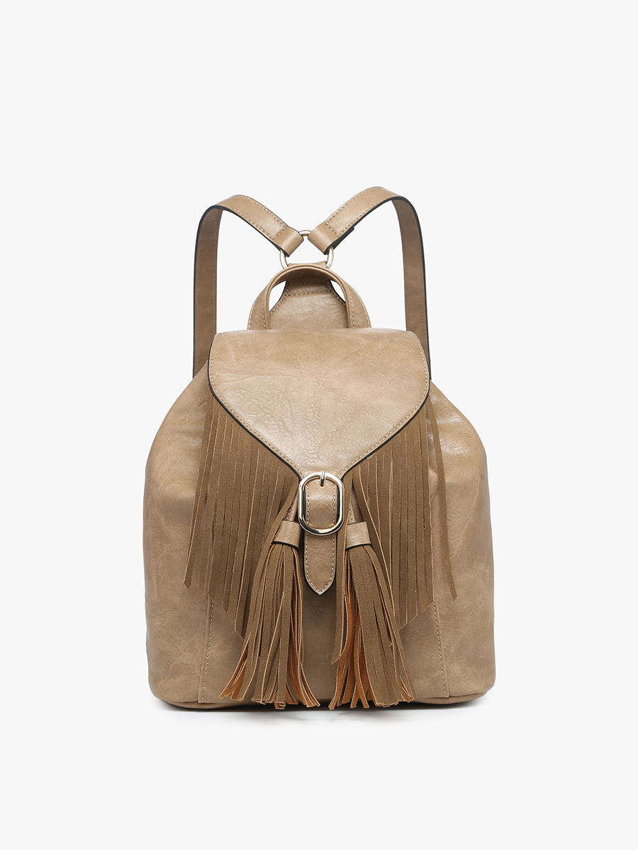 Jewel Fringe Bucket Backpack – Distressed Vegan Bag | BP2349