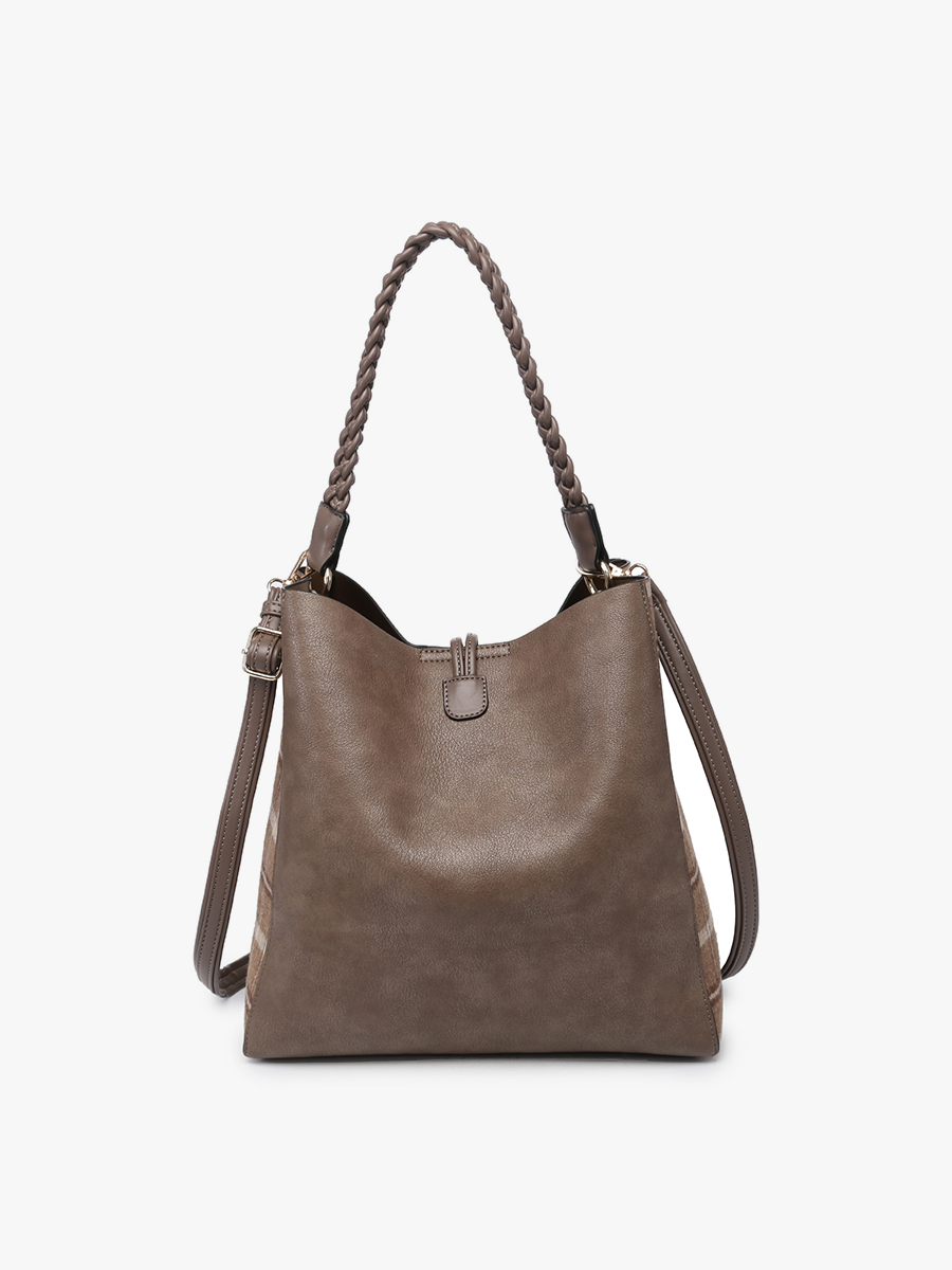Dina Plaid Contrast Tote w/ Tassel | M2175PLD