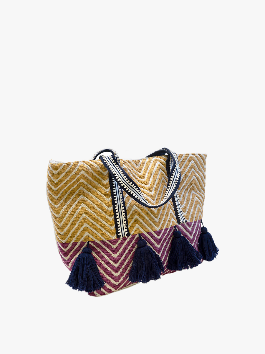 Tyra Chevron Cotton Tote w/ Tassels | M2158