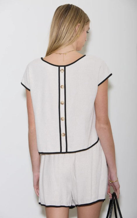 Linen Look Top with Back Buttons