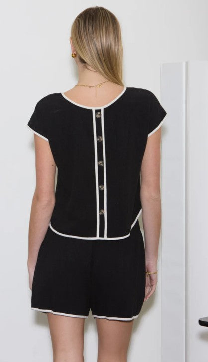 Linen Look Top with Back Buttons