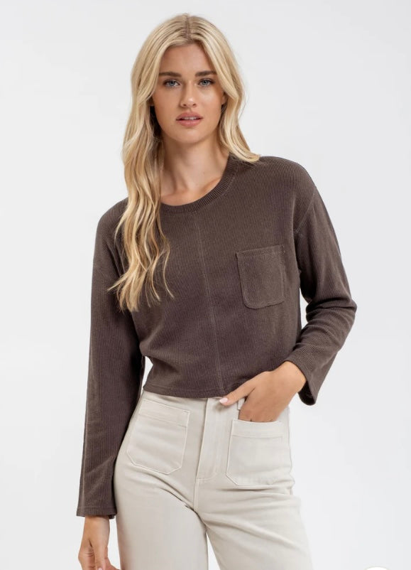 Long Sleeve Brown Crop