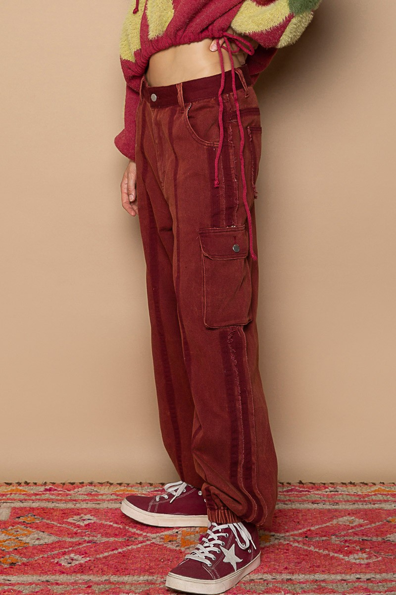 Slouchy Jean in a washed Burgandy Red