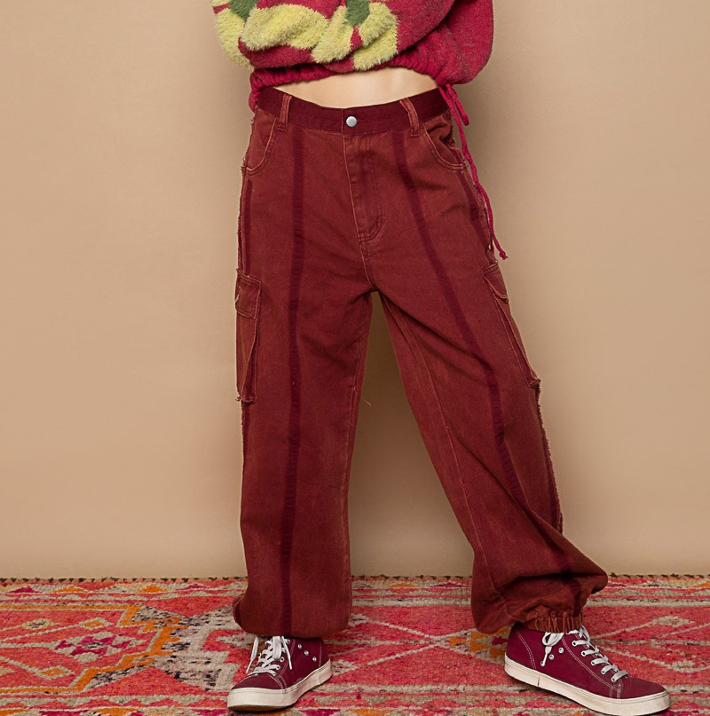 Slouchy Jean in a washed Burgandy Red