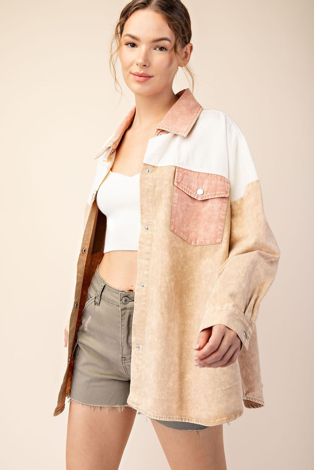 Color Block button Up Shirt