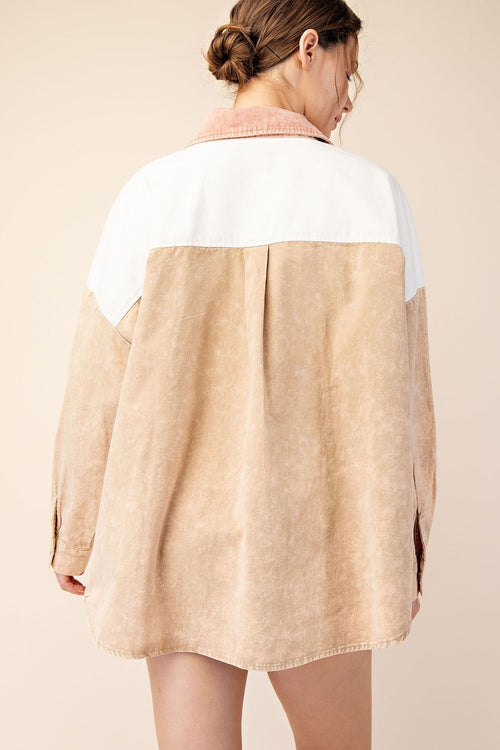 Color Block button Up Shirt