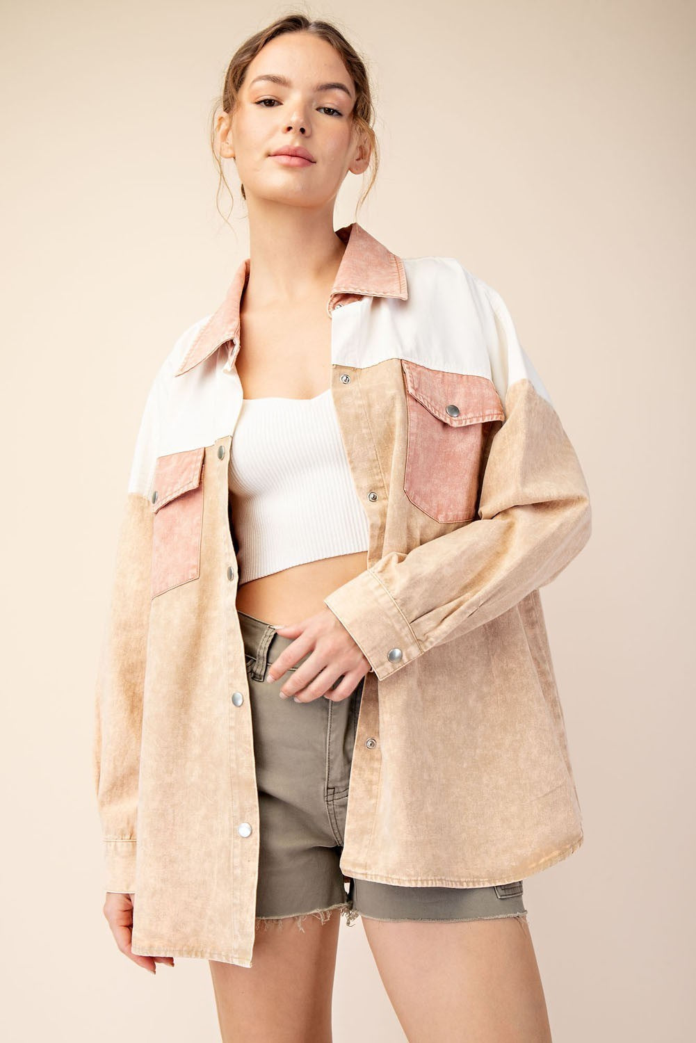 Color Block button Up Shirt