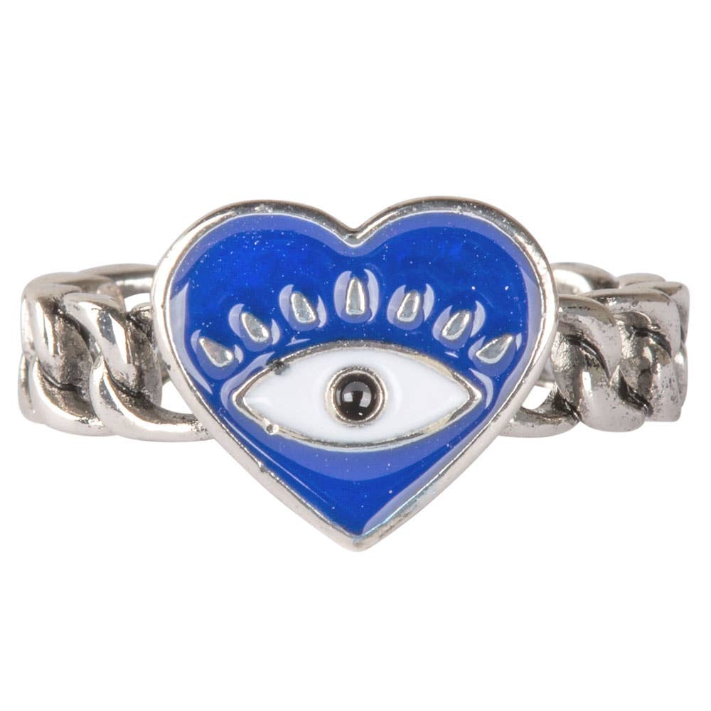Heart Evil Eye Adjustable Ring
