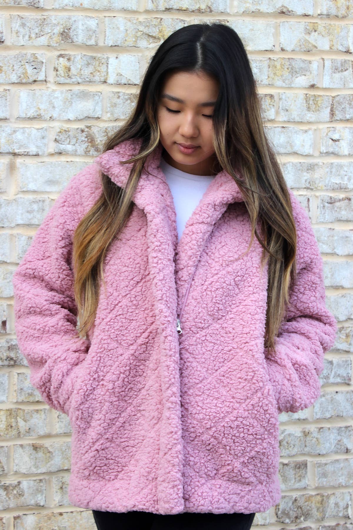 Candie Diamond Sherpa Jacket – Full Zip Coat | JKT2387
