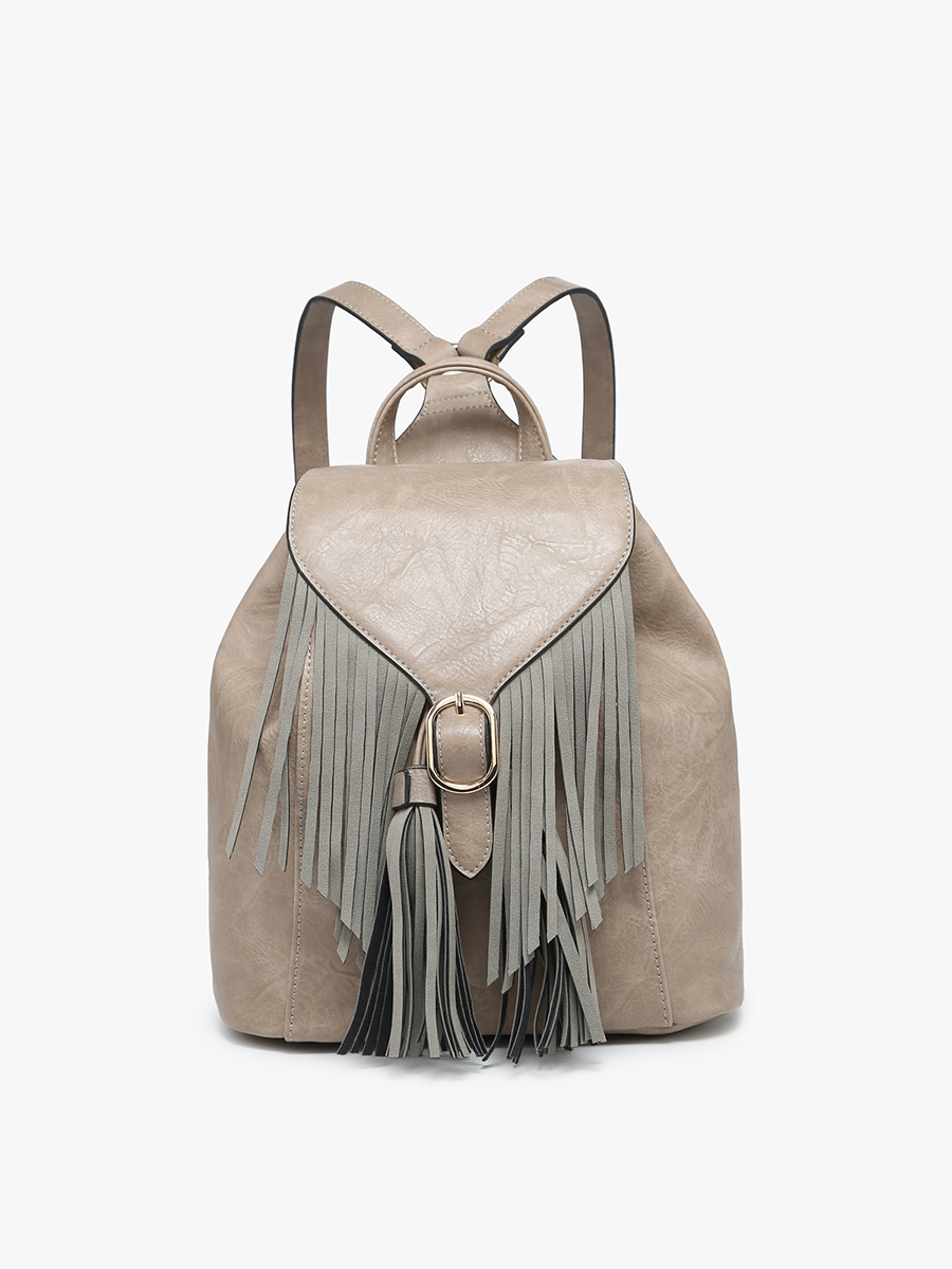 Jewel Fringe Bucket Backpack – Distressed Vegan Bag | BP2349