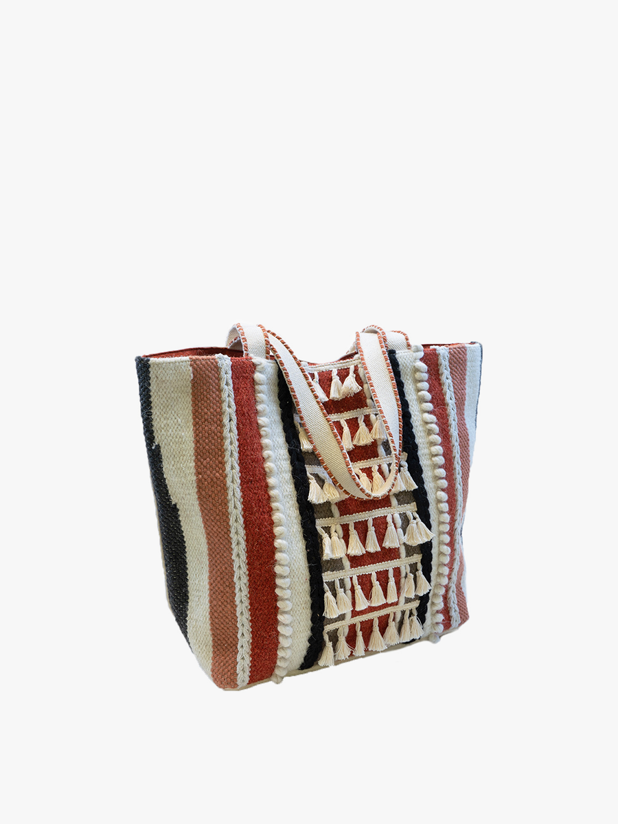 Cassie Striped Cotton Tote w/ Tassels | M2157