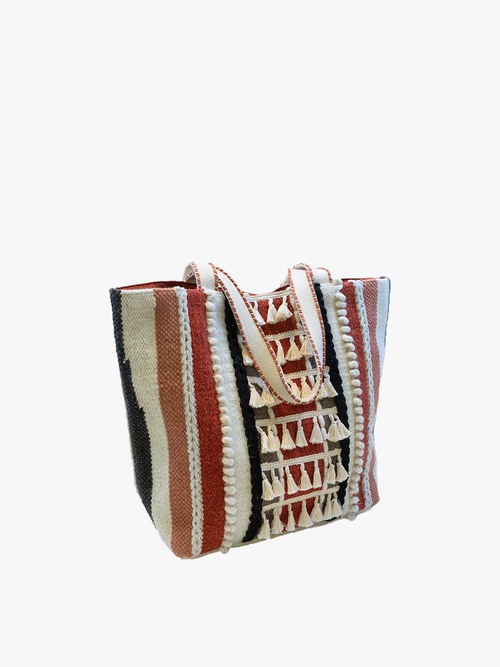 Cassie Striped Cotton Tote w/ Tassels | M2157