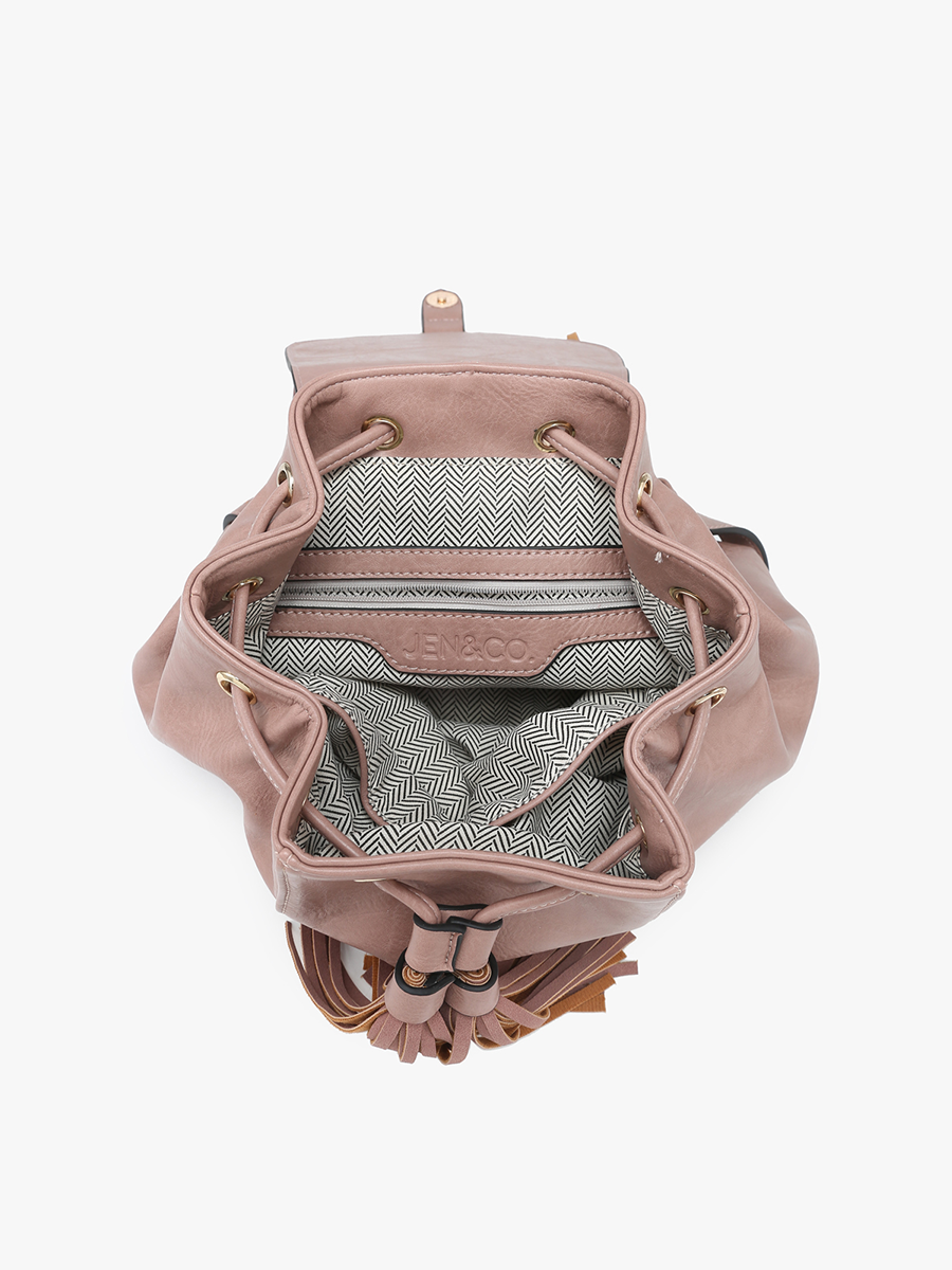 Jewel Fringe Bucket Backpack – Distressed Vegan Bag | BP2349